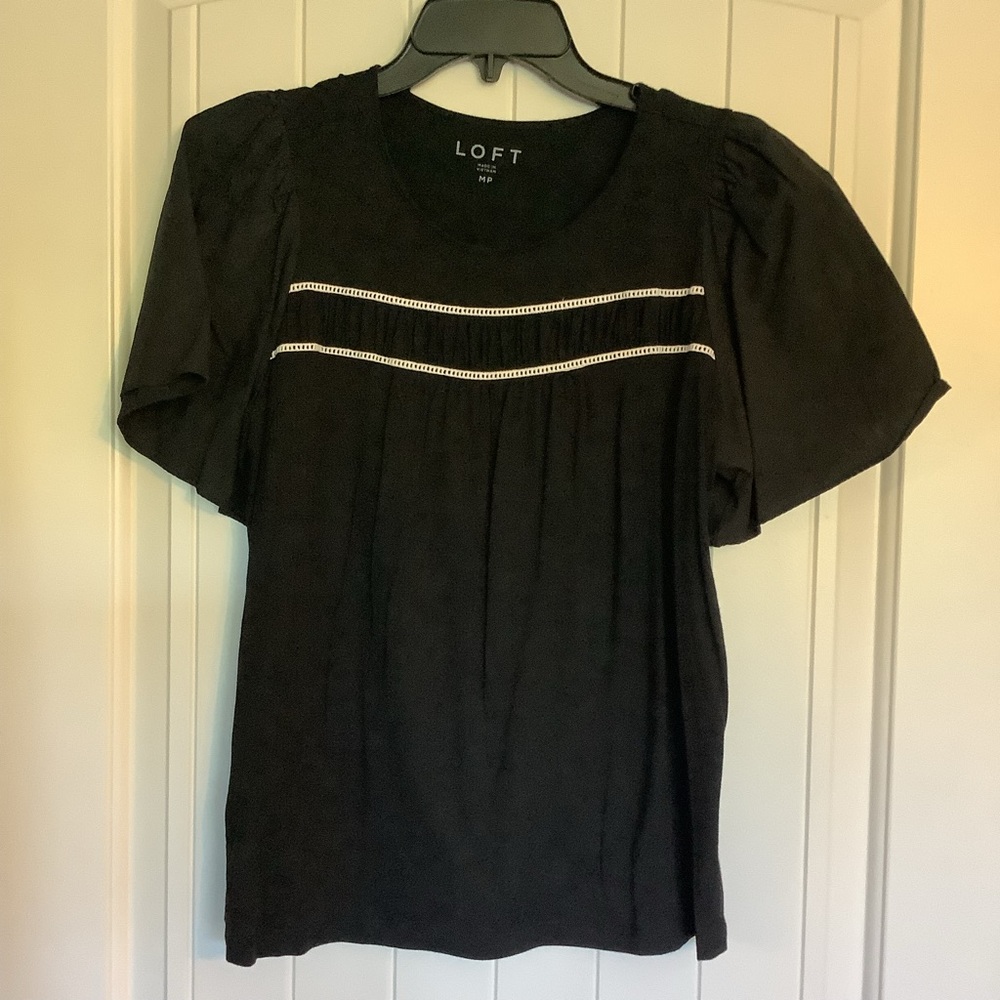 LOFT Black Blouse with White Accents